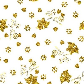 Pawprint I'm the ring bearer faux gold sparkle on white