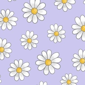 White Daisy Flowers with outline on lavender - medium scale