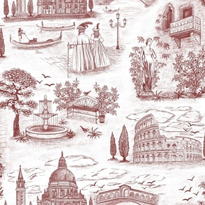 (L) Travel to Italy red toile de jouy L scale 