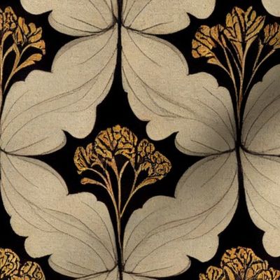 William Morris inspired  art nouveau floral in white and gold