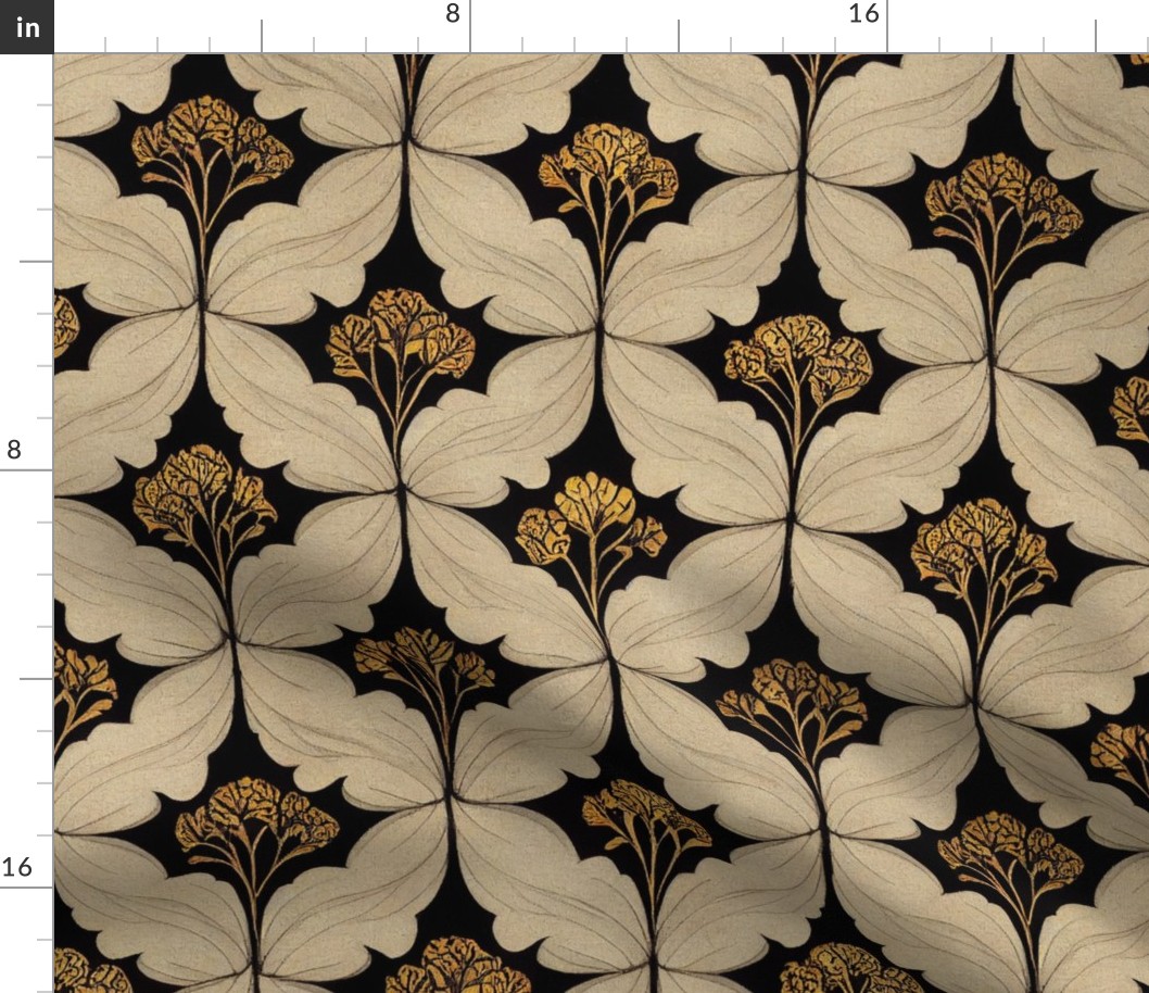 William Morris inspired  art nouveau floral in white and gold