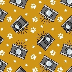 Puparazzi - Cameras Stars and Paw Prints - mustard - LAD23