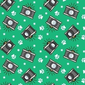 (small scale) Puparazzi - Cameras Stars and Paw Prints - green - LAD23