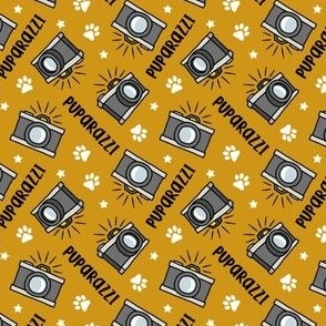 (small scale) Puparazzi - Cameras Paw Prints - mustard - LAD23