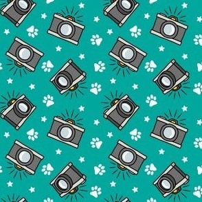 (small scale) Puparazzi - Cameras Stars and Paw Prints - teal - LAD23