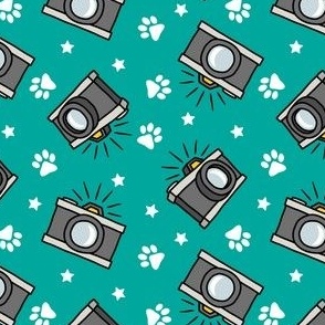 Puparazzi - Cameras Stars and Paw Prints - teal - LAD23