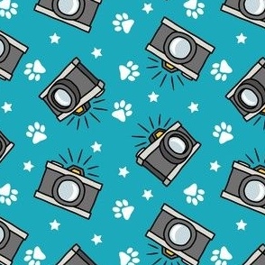 Puparazzi - Cameras Stars and Paw Prints -  blue  - LAD23