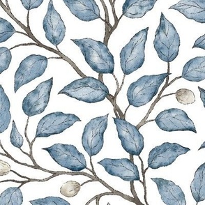 (L) Blue watercolor leaves on white background L scale 