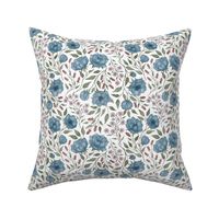  Vintage floral - blue peony garden- textured white background S scale