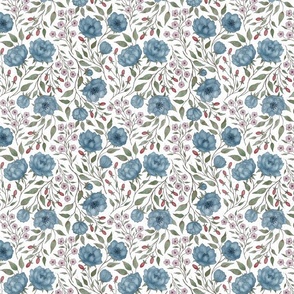  (S) Vintage floral - blue peony garden- textured white background S scale