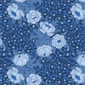 Monochromatic  Floral Blue -art nouveau S scale