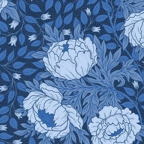 Monochromatic  Floral Blue -art nouveau M scale