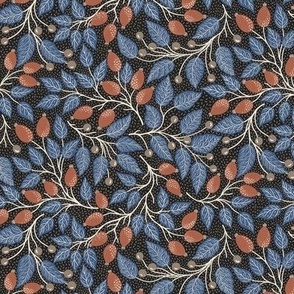 Amaro brown rosehip and blue ridge leaves - textured black background S scale