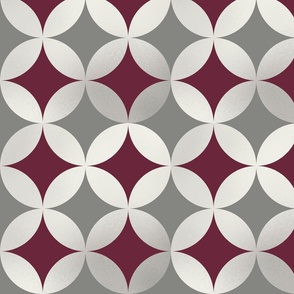 interlocking circles in silver gray and wine | large