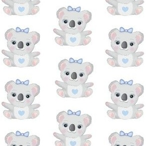 Cute koala with blue accessories on white