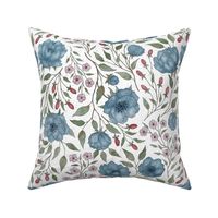 (M) Vintage floral - blue peony garden- textured white background M scale