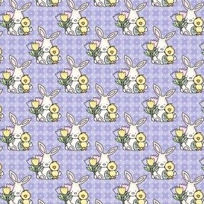 Small Scale Baby Bunny Chick and Spring Tulips on Lavender Checkers and Polkadots