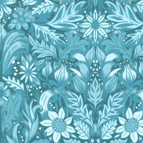 teal dolly floral wallpaper scale