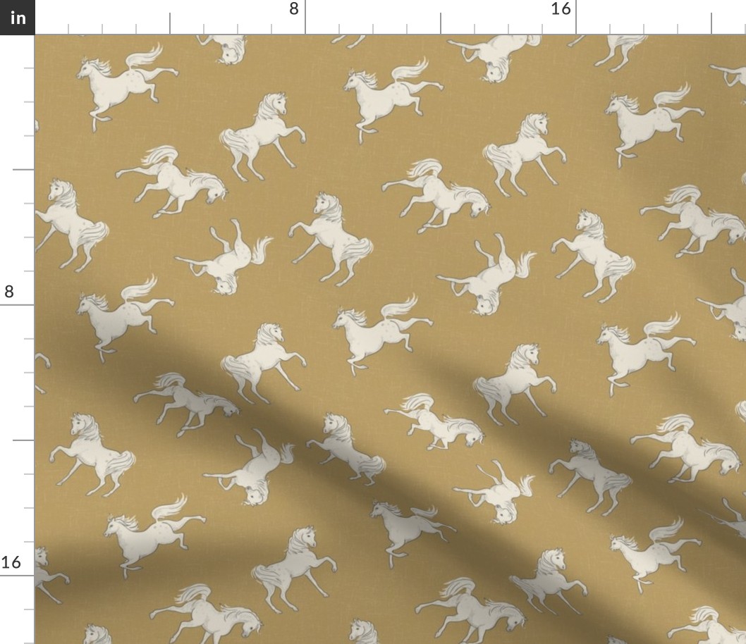 Prance- Arabian Horses in Antique gold, Pewter Grey &  White 