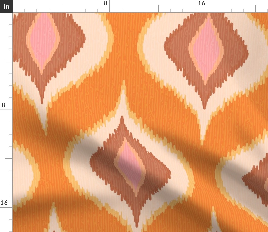 Ikat waves retro orange brown XXL wallpaper scale by Pippa Shaw