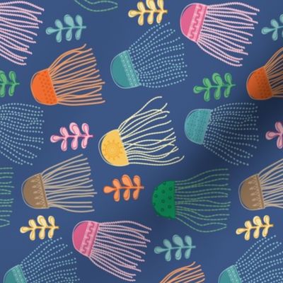 Bright Passementerie Jellyfish Tassels with Embroidery Details  in Blue Water