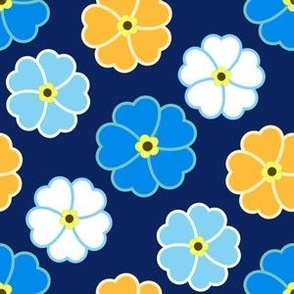 Flower Power blue, orange and white floral pattern
