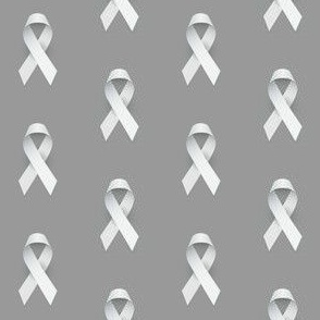 Lung Cancer Awareness Ribbon White Ribbon on Grey Background