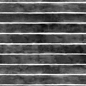 Black Watercolor Broad Stripes Horizontal -Small Scale - Halloween Painted Gothic