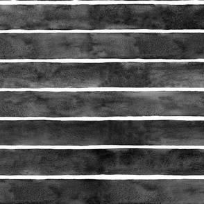 Black Watercolor Broad Stripes Horizontal - Medium Scale - Halloween Painted Gothic