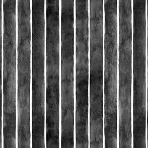 Black Watercolor Broad Stripes Vertical - Ditsy Scale - Halloween Painted