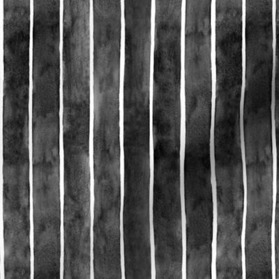Black Watercolor Broad Stripes Vertical - Small Scale - Halloween Painted