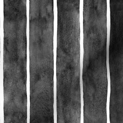 Black Watercolor Broad Stripes Vertical - Medium Scale - Halloween Painted