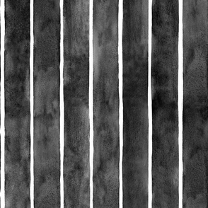 Black Watercolor Broad Stripes Vertical - Medium Scale - Halloween Painted