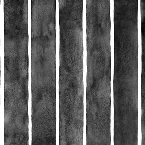Black Watercolor Broad Stripes Vertical - Large Scale - Halloween Painted