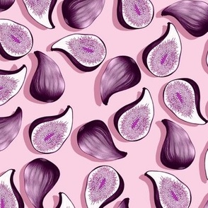 Fruits of figs, Medium scale, Purple on pink background