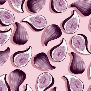 Fruits of figs, Medium scale, Burgundy on a pink background