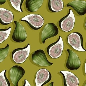 Fruits of figs, Medium scale, Greens on a green background