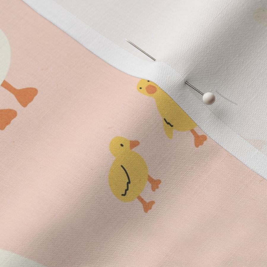 Cute White Ducks and Ducklings - Pink - Large Scale