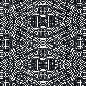 Aztec Geometric Honeycomb Batik Block Print in Graphite Black and Natural White (Large Scale)