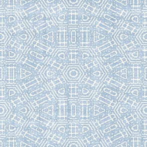 Aztec Geometric Honeycomb Batik Block Print in Light Fog Blue and White (Large Scale)