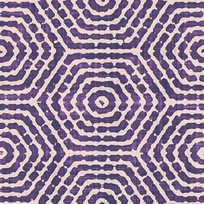Retro Concentric Striped Hexagons Batik Block Print in Orchid Purple and Blush Pink (Large Scale)