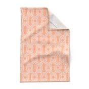 Retro 70s Hexagon Chain Link Stripes Batik Block Print in Peach Fuzz and White (Medium Scale)