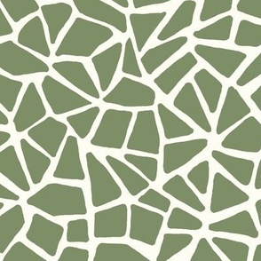 Hand Drawn Cracked Kintsugi Mosaic, Sage Green and Natural White (Medium Scale)