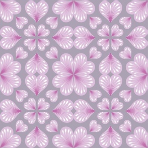 M - Baby Purple Pastel Heart shape and four petal cotton bud flower