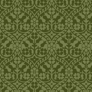 Medieval-Style Floral, Olive Green