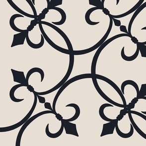  Spoonflower Fabric - Fleur De Lis Blue White Gothic