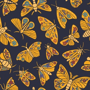 Large-Scale Yellow & Navy Blue Moths