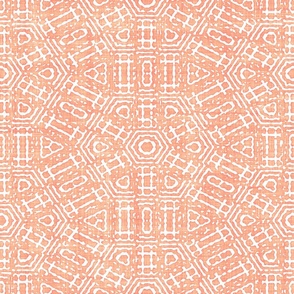 Aztec Geometric Honeycomb Batik Block Print in Peach Fuzz and White (Large Scale)