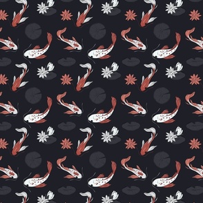 koi fish lotus - black small 