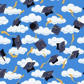 Graduation Caps Tassels Clouds Blue Sky-Large